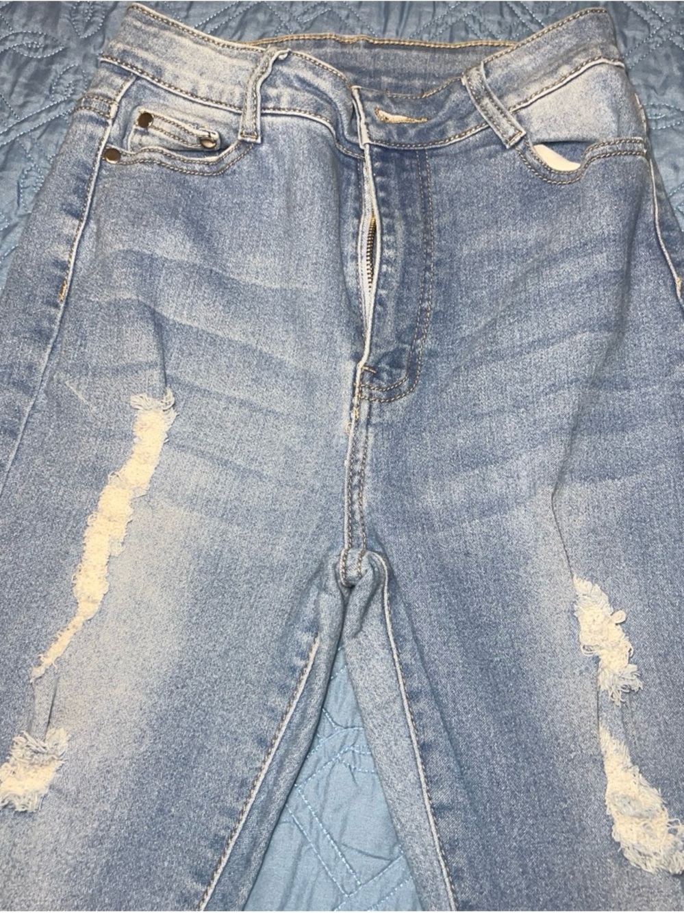 Light Wash Distressed High-Rise Jeans